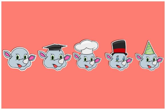 Download Head Rhinoceros Animal Sticker Set - Set Collection