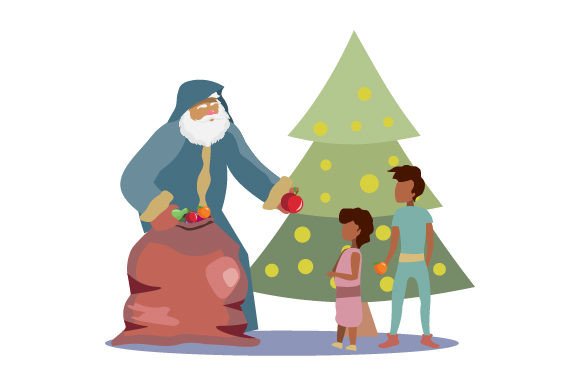 Download Old World Santa Claus Gifting Fruits to Children - Gifting Collection