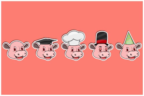 Download Head Hippopotamus Animal Sticker Set - Set Collection