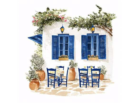 Download 12 JPG Greek Patio Watercolor Set - Set Collection