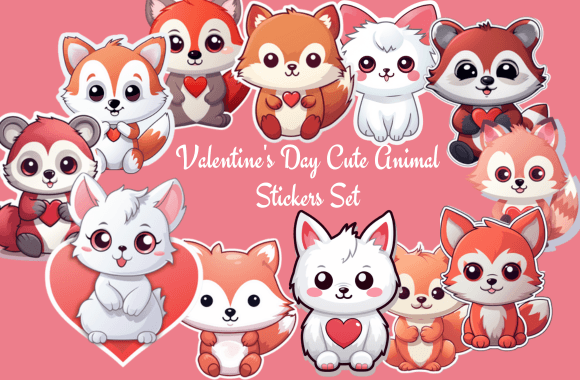 Download Valentine's Day Cute Animal Stickers Set - Set Collection