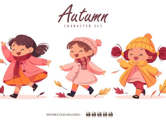 Download Autumn Cartoon Children Set Illustration - Set Collection