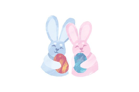 Download Two Bunnies Gifting Eggs - Watercolor - Gifting Collection