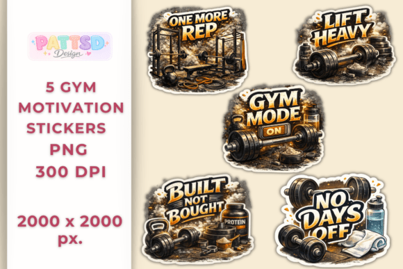 Download 5 Gym Motivation Stickers PNG Set - Set Collection