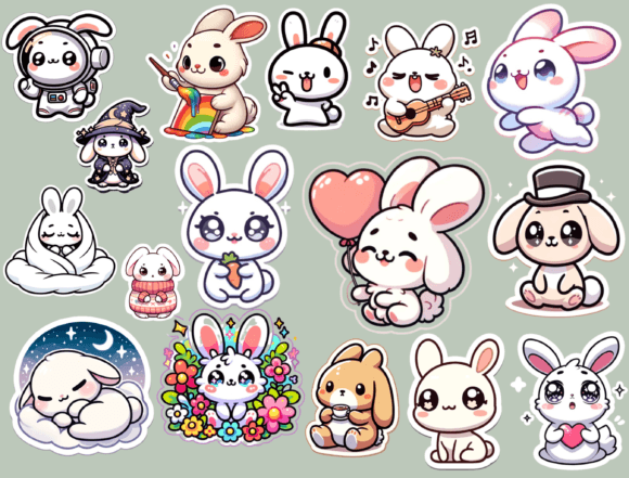 Download Kawaii Rabbit Stickers, Digital Stickers - Rabbit stickers Collection