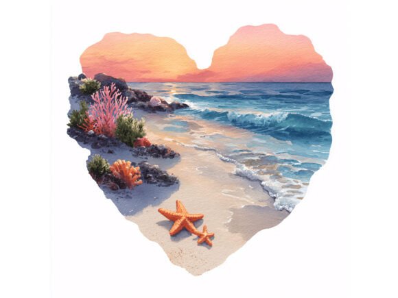 Download 16 JPG Beach Heart Watercolor Set - Set Collection