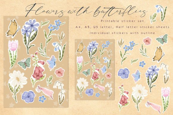 Download Butterfly Flowers Sticker Set - Set Collection